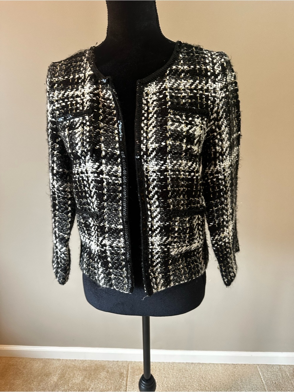 RD Style Black and White Tweed Blazer